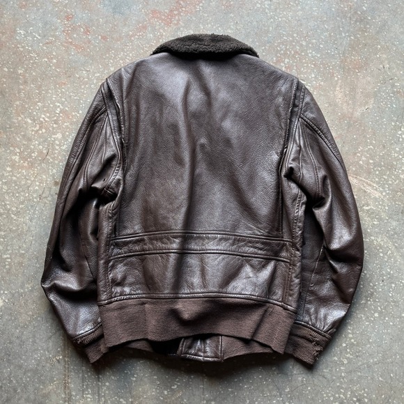 Vintage 50s 60s Mens Brown Leather Bomber Jacket Shearling Collar Aviation Style - Picture 3 of 7